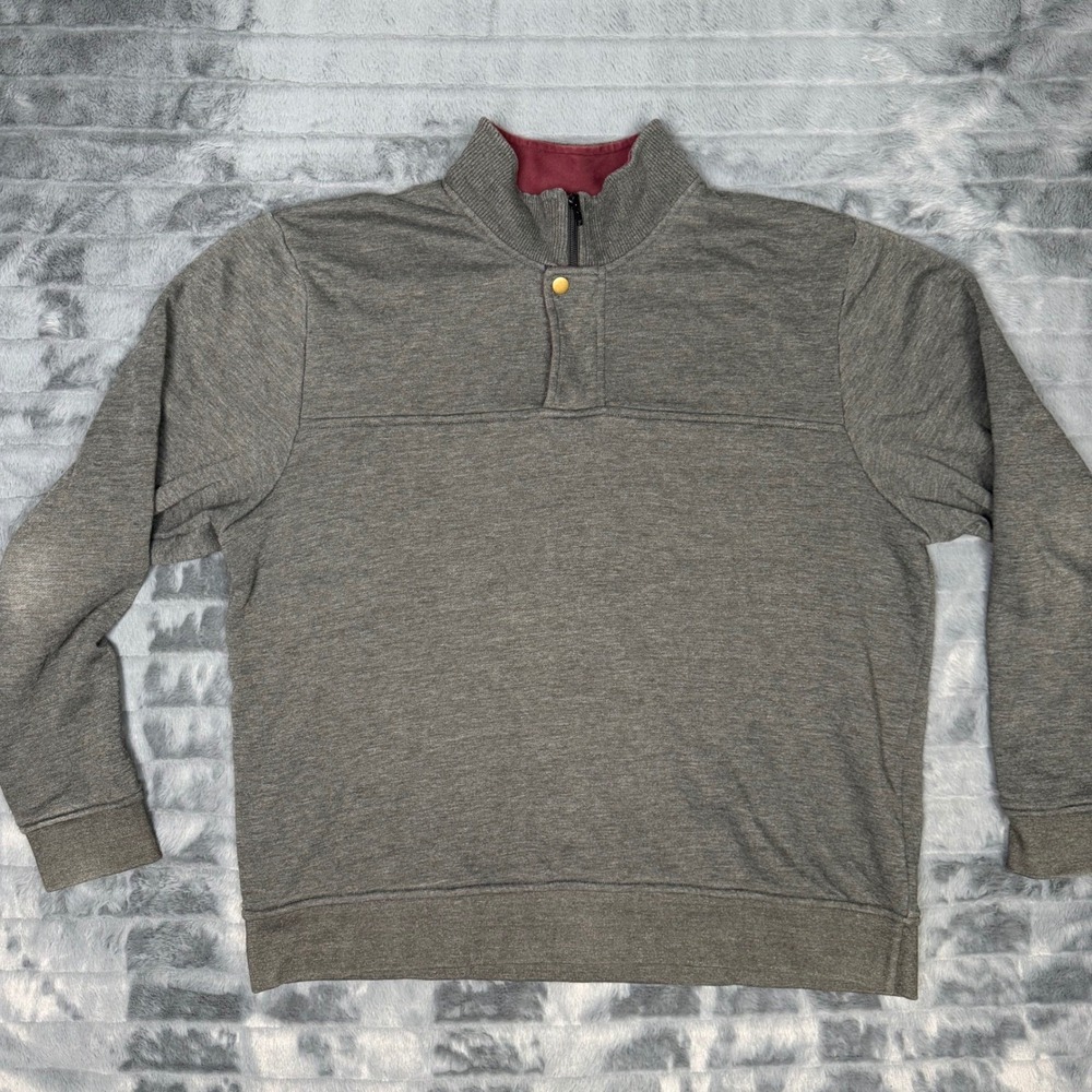Orvis Mens XL Gray Quarter Zip Snap Mock Neck Pullover Sweatshirt Heathered 6658